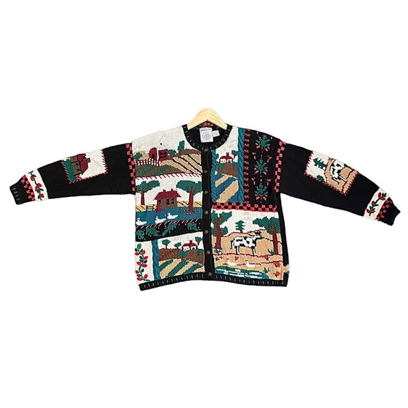 Vintage Cape Isle Knitters Farm Scene Sweater Size Medium - Picture 3 of 8